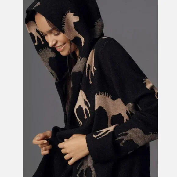 Anthropologie Maeve Oversized Open-Front Horse Pattern Cardigan Sweater M NWT - Picture 6 of 6